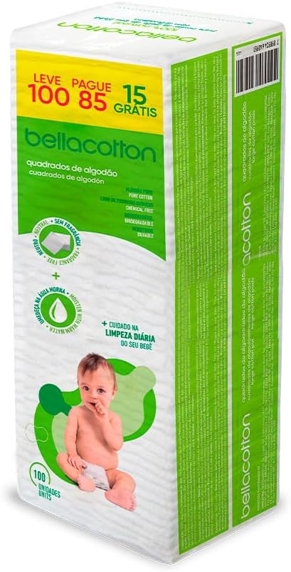 Bellacotton Algodao Quadrado Baby Bellacotton 100 Un. (Lv100Pg85) - Imagem 2
