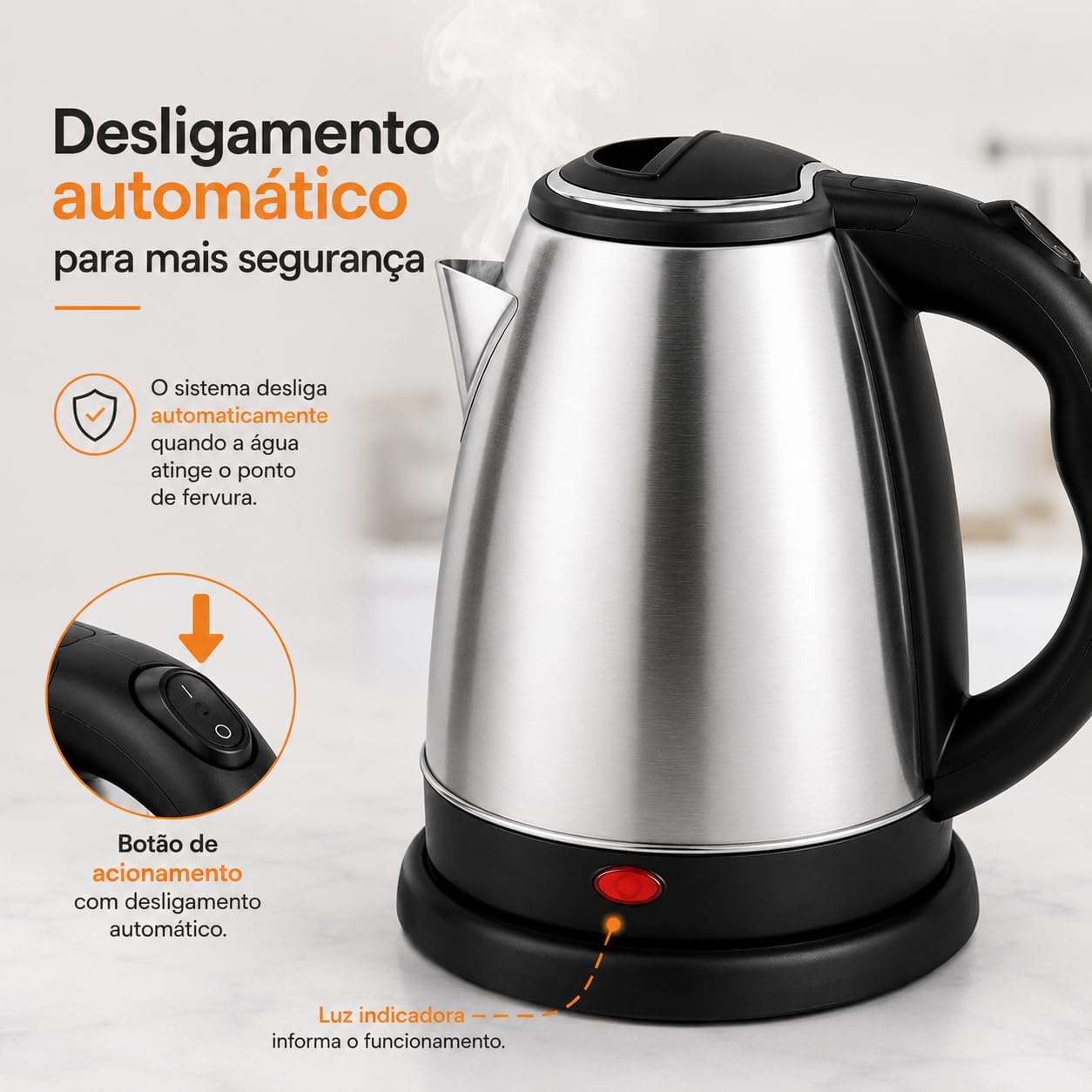 Chaleira Elétrica Inox 1,8 Litro (110v) - Imagem 6