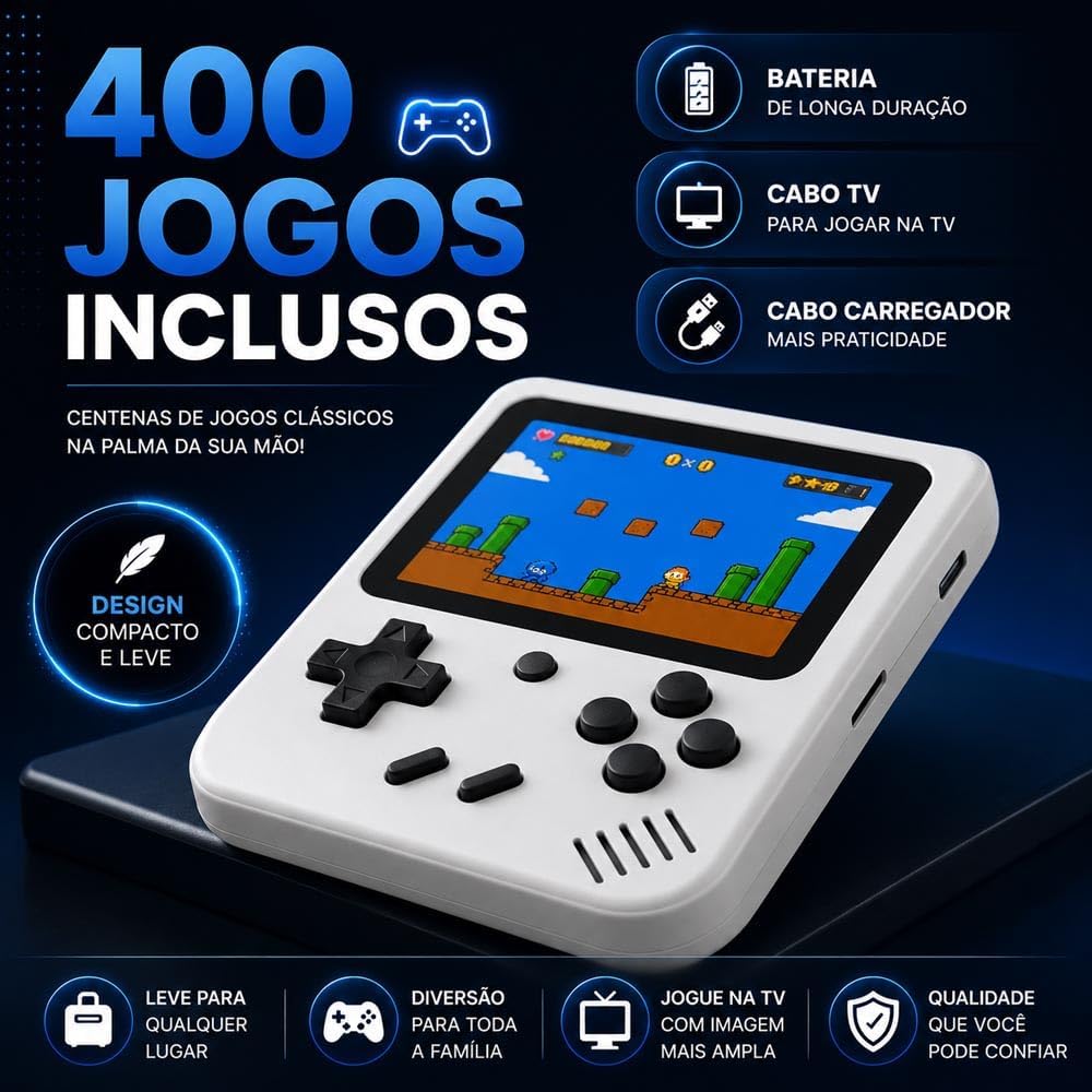 Super Mini Video Game Portátil 400 Em 1 Retrô (Preto) - Imagem 7