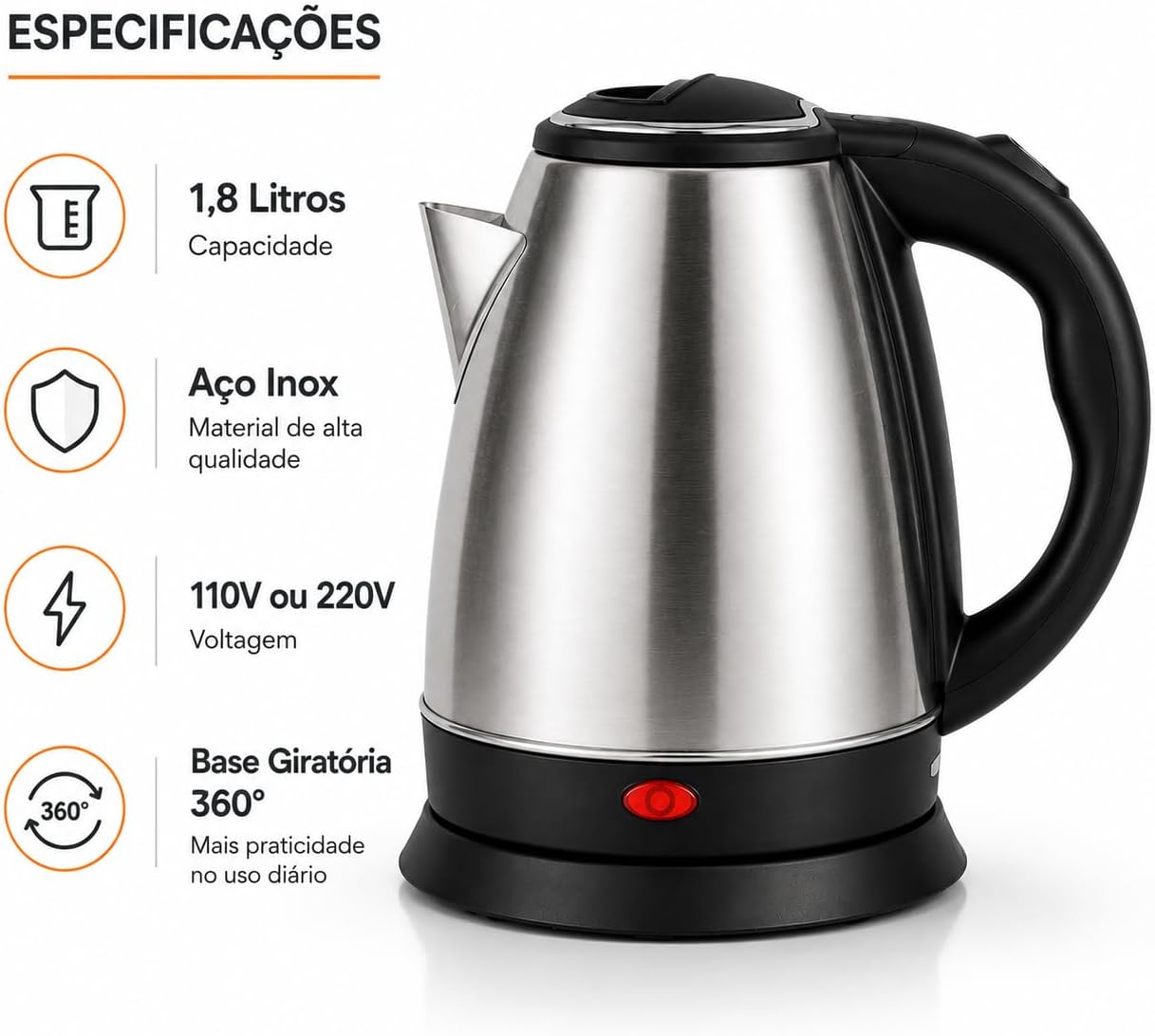 Chaleira Elétrica Inox 1,8 Litro (110v) - Imagem 8