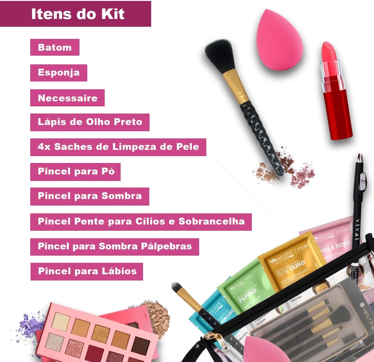 Kit maquiagem e completo pincéis batom presente (Base Clara) - Imagem 4