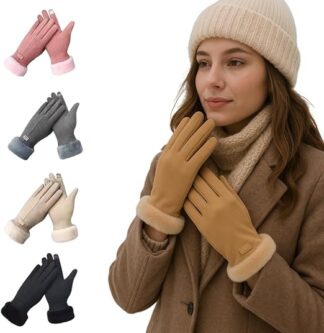 Luva Feminina Térmica Touch Screen Forrada Lisa Peluciada Inverno Frio Veludo Quente Elegante Adulta Antiderrapante para Celular Confortável Casual Dia a Dia Proteção Contra o Frio Intenso