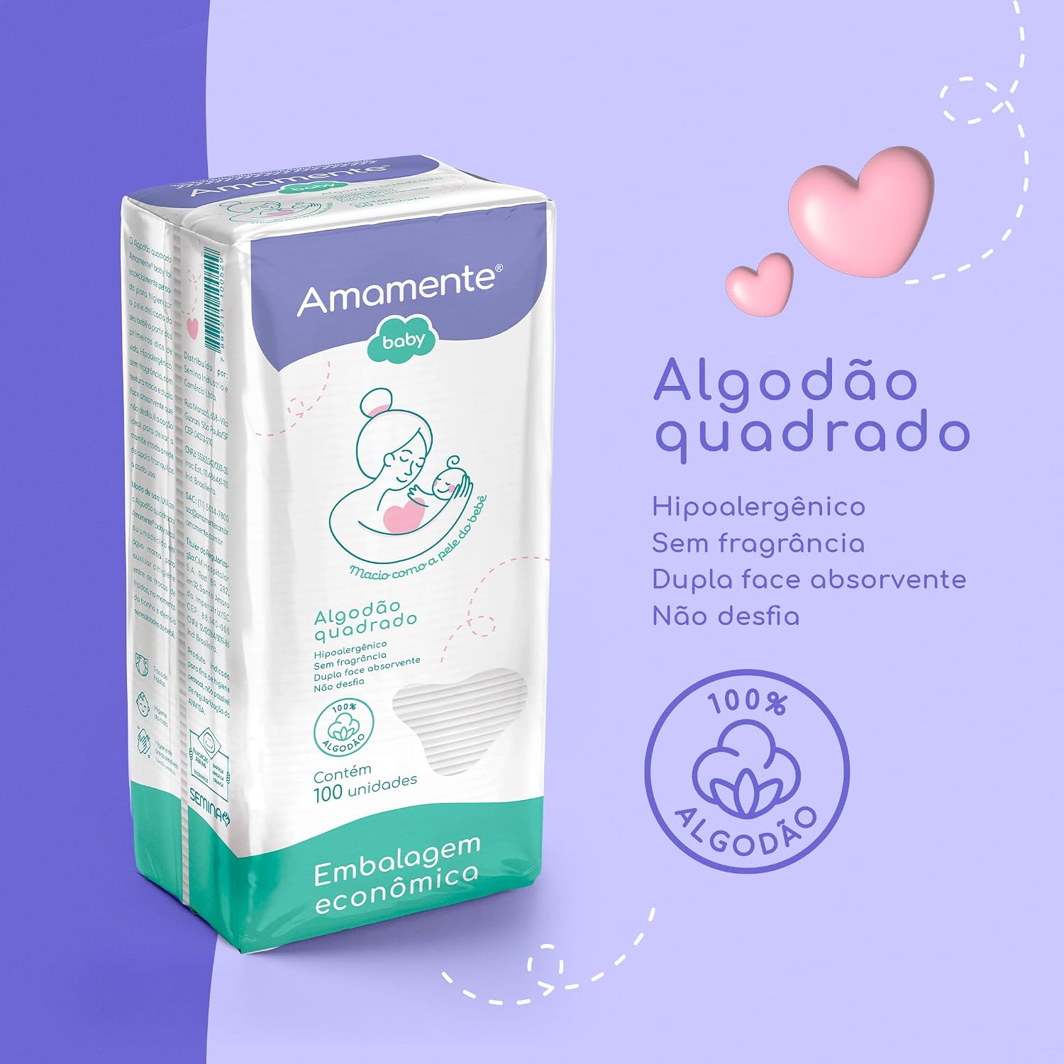 Algodão Quadrado Amamente® Baby 100 UN - Imagem 4