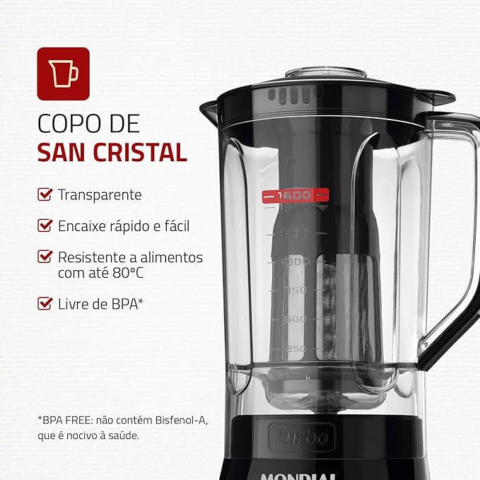Liquidificador MONDIAL Turbo Power, 550W, 220V | Preto, L-99 FB - Imagem 5