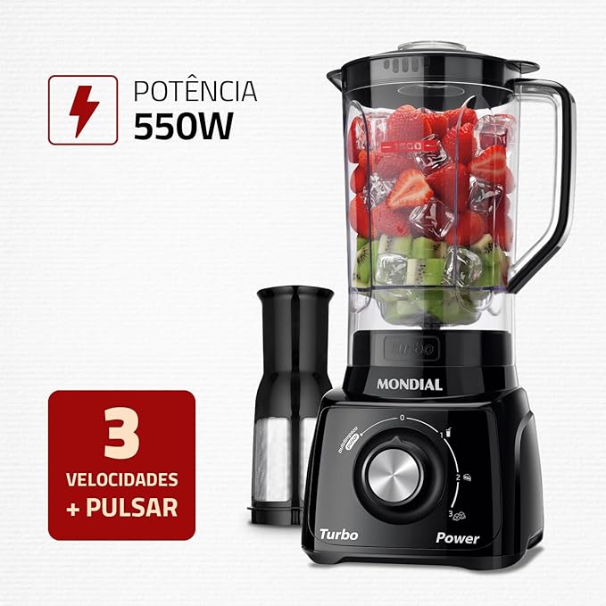 Liquidificador MONDIAL Turbo Power, 550W, 220V | Preto, L-99 FB - Imagem 8