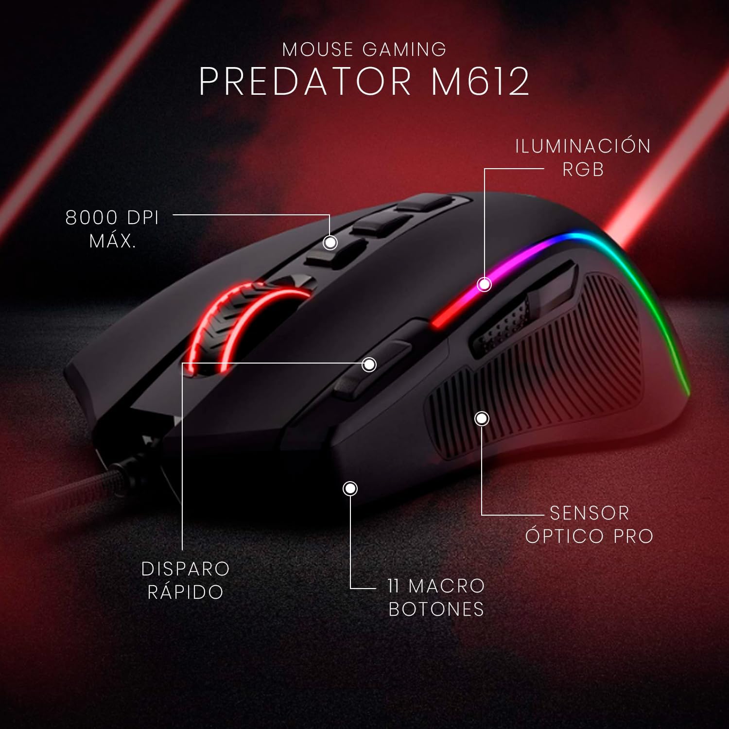 Mouse Gamer Redragon Predator RGB M612-RGB, Preto - Imagem 3