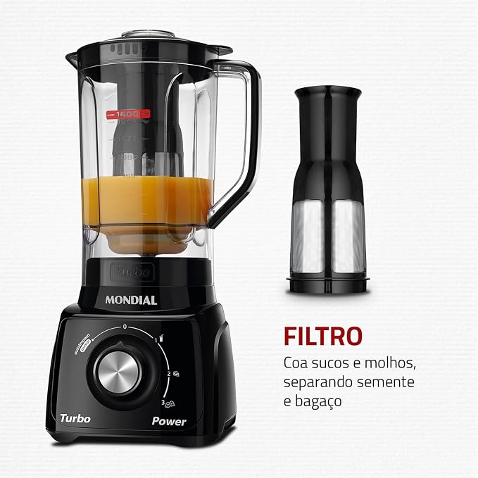 Liquidificador MONDIAL Turbo Power, 550W, 220V | Preto, L-99 FB - Imagem 3