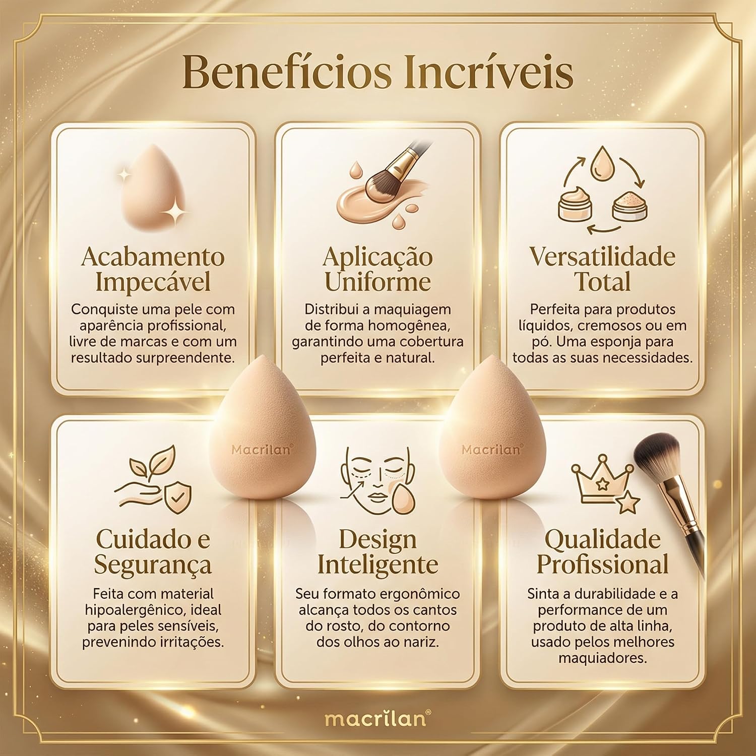 EP10 Esponja gota chanfrada para maquiagem Macrilan - Imagem 4