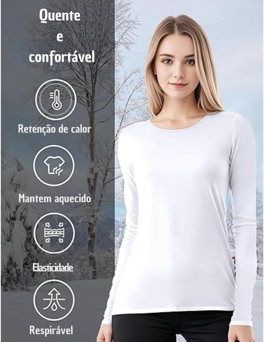Kit 3 Blusa Térmica Manga Longa Feminina Peluciada Inverno - Imagem 9