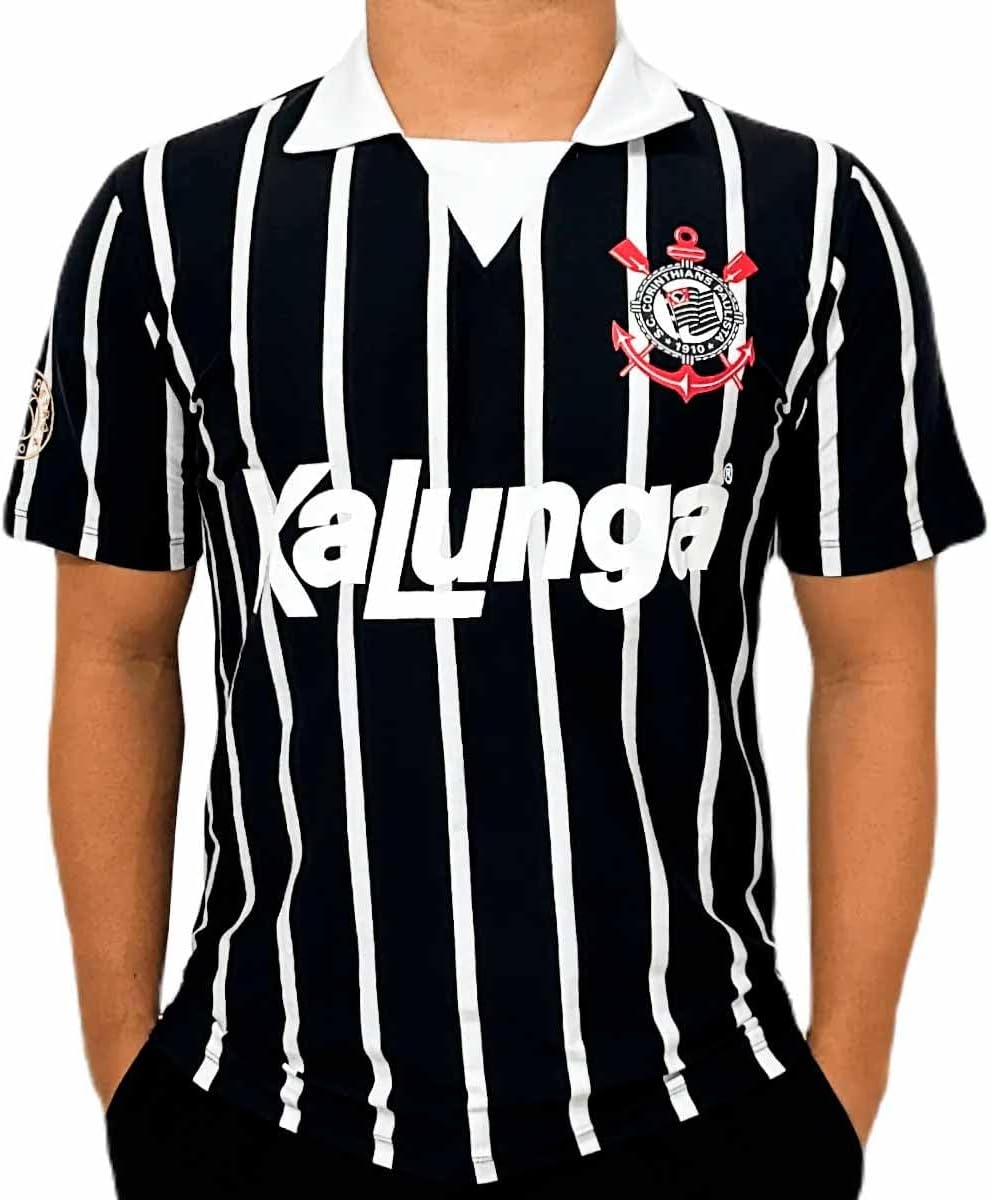 CAMISA POLO CORINTHIANS RETRÔ KALUNGA, MASCULINA, PRETA - Imagem 2