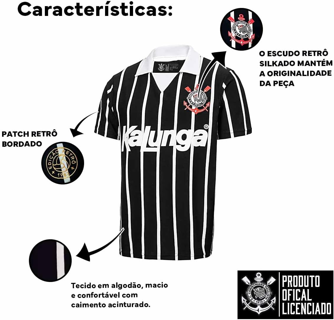 CAMISA POLO CORINTHIANS RETRÔ KALUNGA, MASCULINA, PRETA - Imagem 10