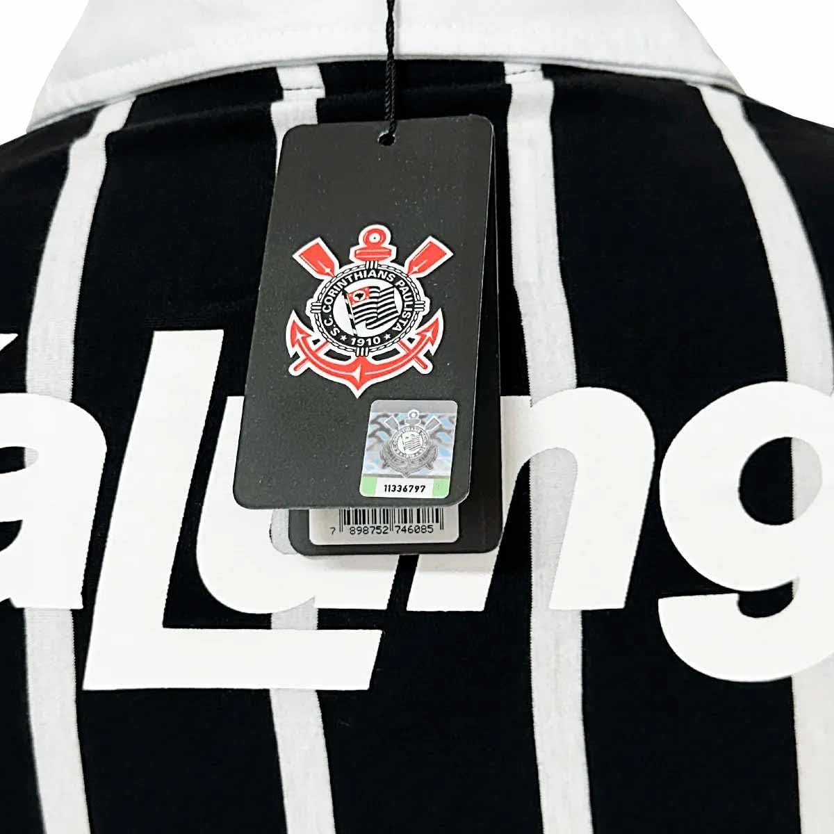 CAMISA POLO CORINTHIANS RETRÔ KALUNGA, MASCULINA, PRETA - Imagem 8