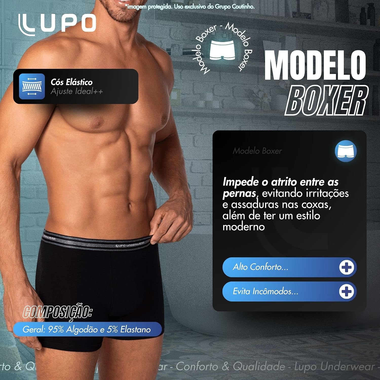 Kit 4 Cuecas Lupo Masculinas Boxer Algodão Macio Confortável Original - Imagem 6
