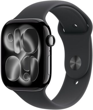 Apple Watch Series 11 GPS, Caixa em alumínio preto brilhante de 46 mm com Bracelete desportiva preta – M/G Apple Watch Series 11 GPS, Caixa em alumínio preto brilhante de 46 mm com Bracelete desportiva preta – M/G