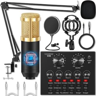 Kit Microfone Estúdio, Kit Completo Interface Mesa V8S, Microfone Estúdio Profissional Condensador, BM800 Microfone Com Braço Articulado Locução Live Stream