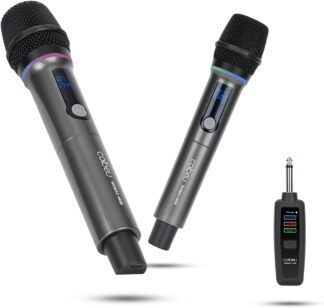 Microfone Sem Fio Duplo RGB, Microfone Karaoke UHF, Microfone Dinamico, Microfone de Mão Profissional para Festas, Eventos, Aulas, Palestras, Lgreja, Desempenho, Entretenimento Familiar, MAC4406