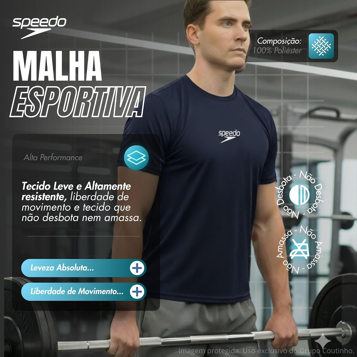 Kit 2 Camisetas Dry Fit Academia Esportiva Masculina Speedo - Imagem 6