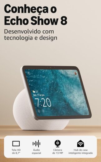 Amazon Echo Show 8 (Geração mais recente) – Com novo design, tela vibrante HD de 8,7″, áudio espacial e Alexa, Cor Branca, com Acesso Antecipado à Alexa+ Amazon Echo Show 8 (Geração mais recente) – Com novo design, tela vibrante HD de 8,7″, áudio espacial e Alexa, Cor Branca, com Acesso Antecipado à Alexa+