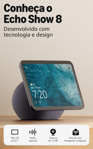 Amazon Echo Show 8 (Geração mais recente) – Com novo design, tela vibrante HD de 8,7″, áudio espacial e Alexa, Cor Grafite, com Acesso Antecipado à Alexa+ Amazon Echo Show 8 (Geração mais recente) – Com novo design, tela vibrante HD de 8,7″, áudio espacial e Alexa, Cor Grafite, com Acesso Antecipado à Alexa+