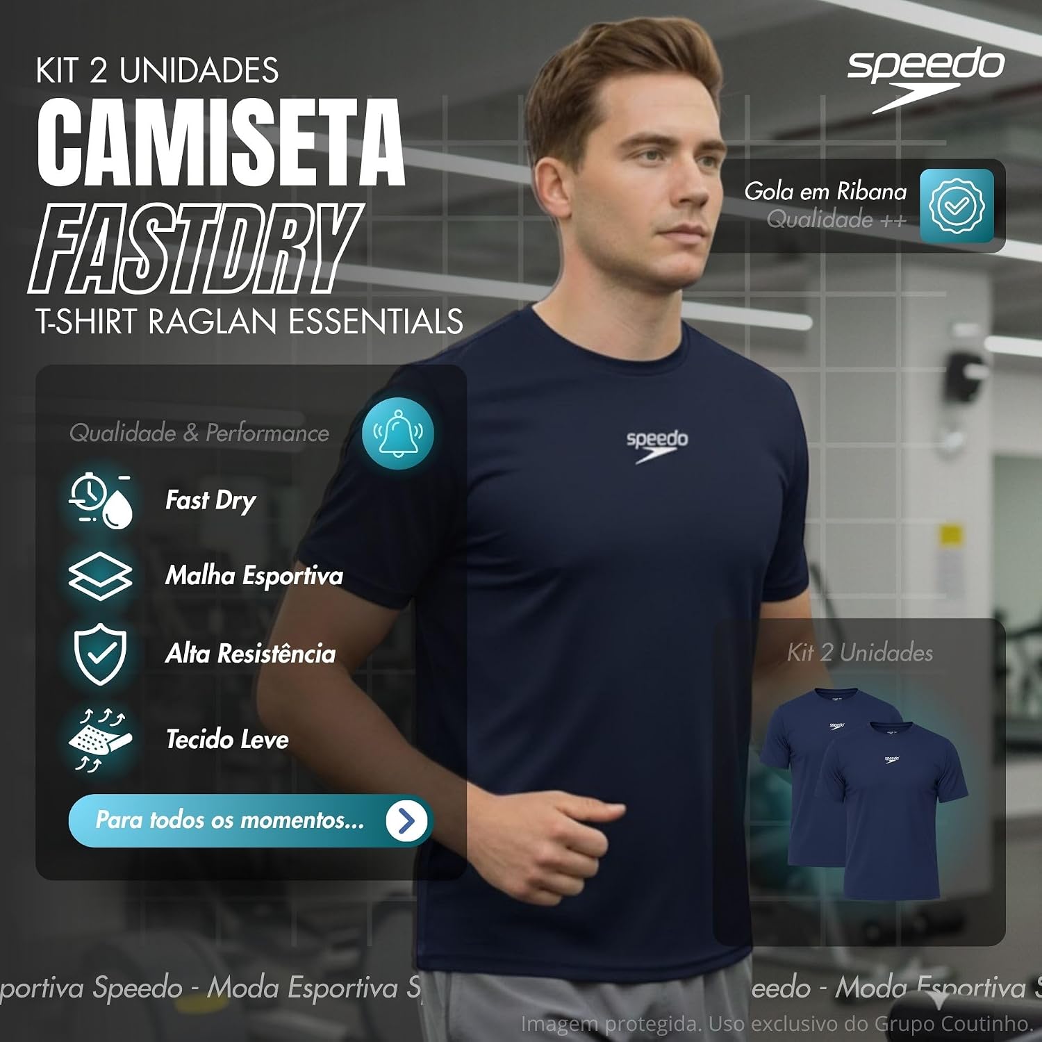 Kit 2 Camisetas Dry Fit Academia Esportiva Masculina Speedo - Imagem 4