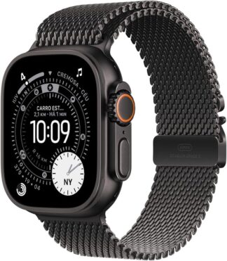 Apple Watch Ultra 3 GPS + Cellular, Caixa em titânio preto de 49 mm com Loop milanesa em titânio preto ‑ G Apple Watch Ultra 3 GPS + Cellular, Caixa em titânio preto de 49 mm com Loop milanesa em titânio preto ‑ G