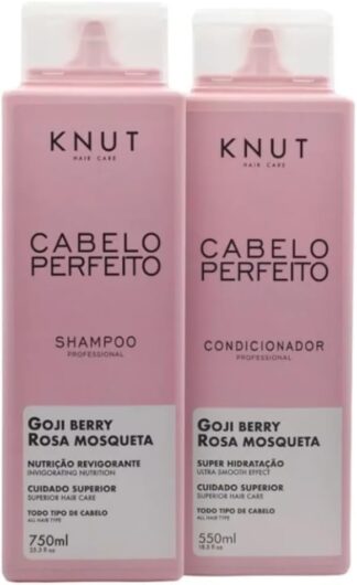 KNUT Cabelo Perfeito Kit | Shampoo + Condicionador (750 ml + 550 ml) – Rosa Mosqueta + Goji Berry, nutrição & brilho para fios danificados | Cruelty Free