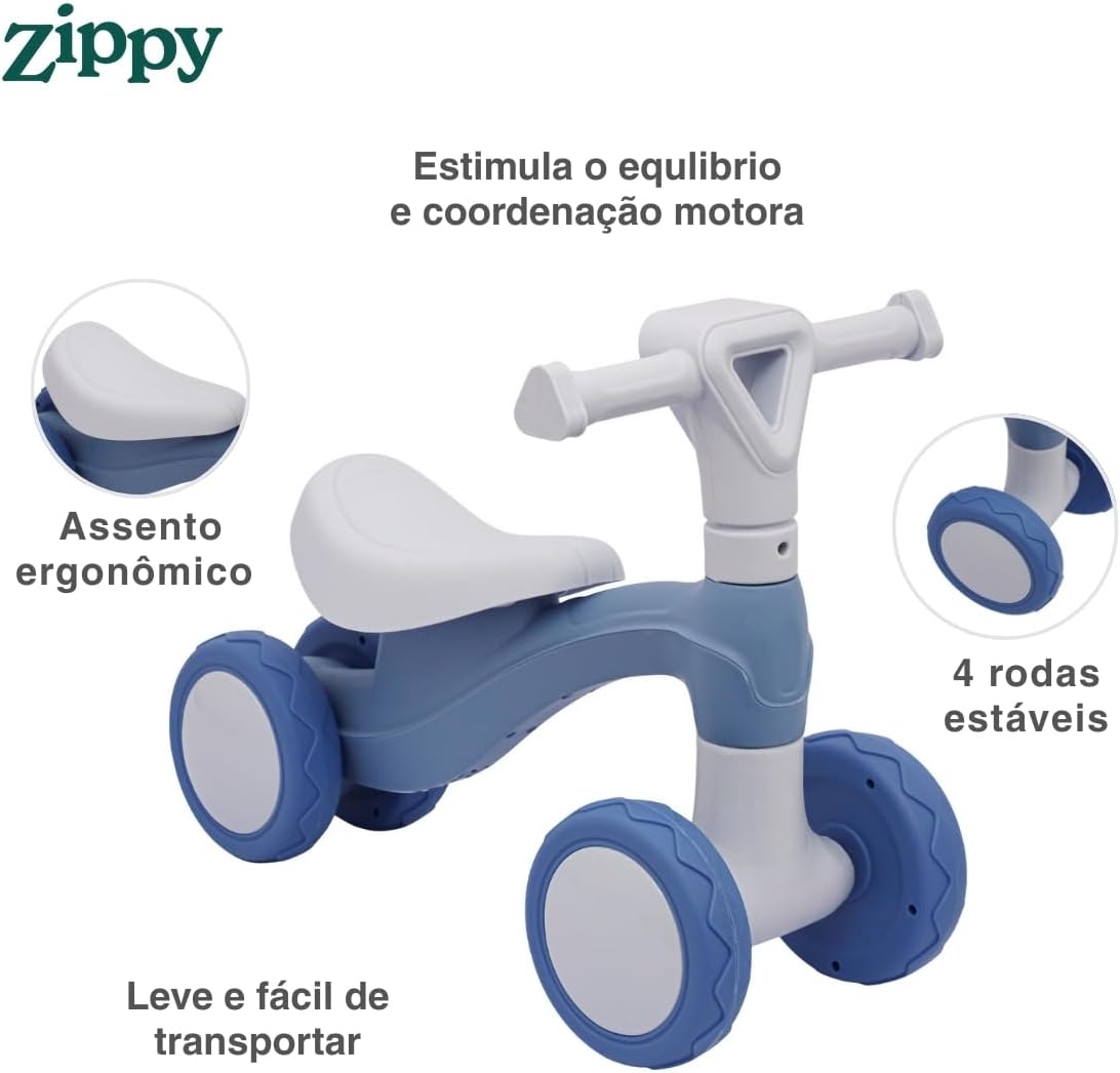 Bicicleta Andador Equilíbrio Sem Pedal 4 Roda Zippy Toys (Bege) - Imagem 8