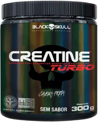 Creatine Turbo – sem sabor – Pote 300g – Black Skull – Suplementação para Treino, Performance, Ganho Muscular, Hipertrofia, Força e Resistência