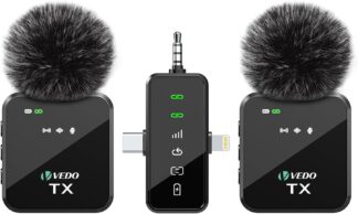 VEDO Microfone de lapela sem fio 3 em 1 para iPhone/Android/Câmera, Microfone Transmissão de 25m, Bateria com duração de 18 horas, Mini microfone para gravação de entrevistas e vlogs VEDO Microfone de lapela sem fio 3 em 1 para iPhone/Android/Câmera, Microfone Transmissão de 25m, Bateria com duração de 18 horas, Mini microfone para gravação de entrevistas e vlogs
