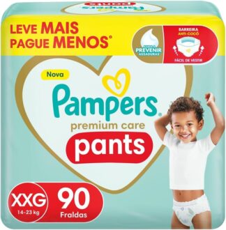 Fralda Pampers Premium Care Pants Tamanho XXG, Fácil de Vestir, 90 Unidades Fralda Pampers Premium Care Pants Tamanho XXG, Fácil de Vestir, 90 Unidades