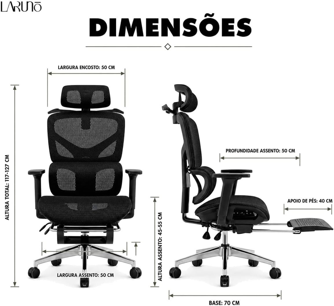Cadeira de Escritório Ergonômica Soberano Preta 200kg - Imagem 2