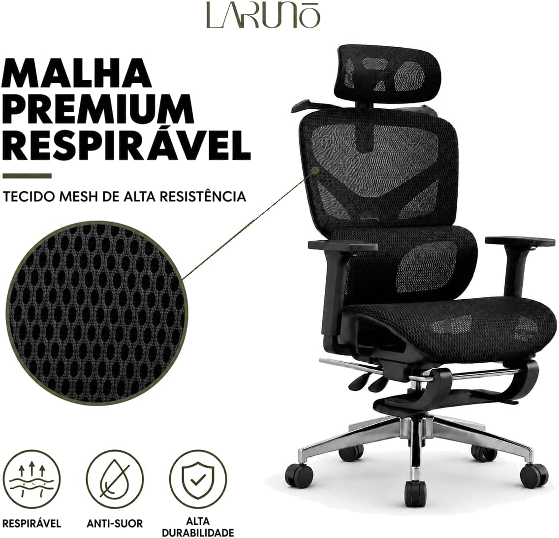 Cadeira de Escritório Ergonômica Soberano Preta 200kg - Imagem 3