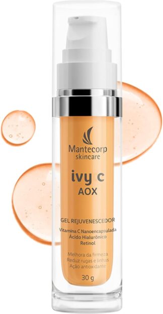 MANTECORP – Gel Rejuvenescedor Facial Ivy C AOX – Vitamina C Pura Nanoencapsulada, Ácido Hialurônico e Retinol, Redução de Rugas em 7 Dias – 30g