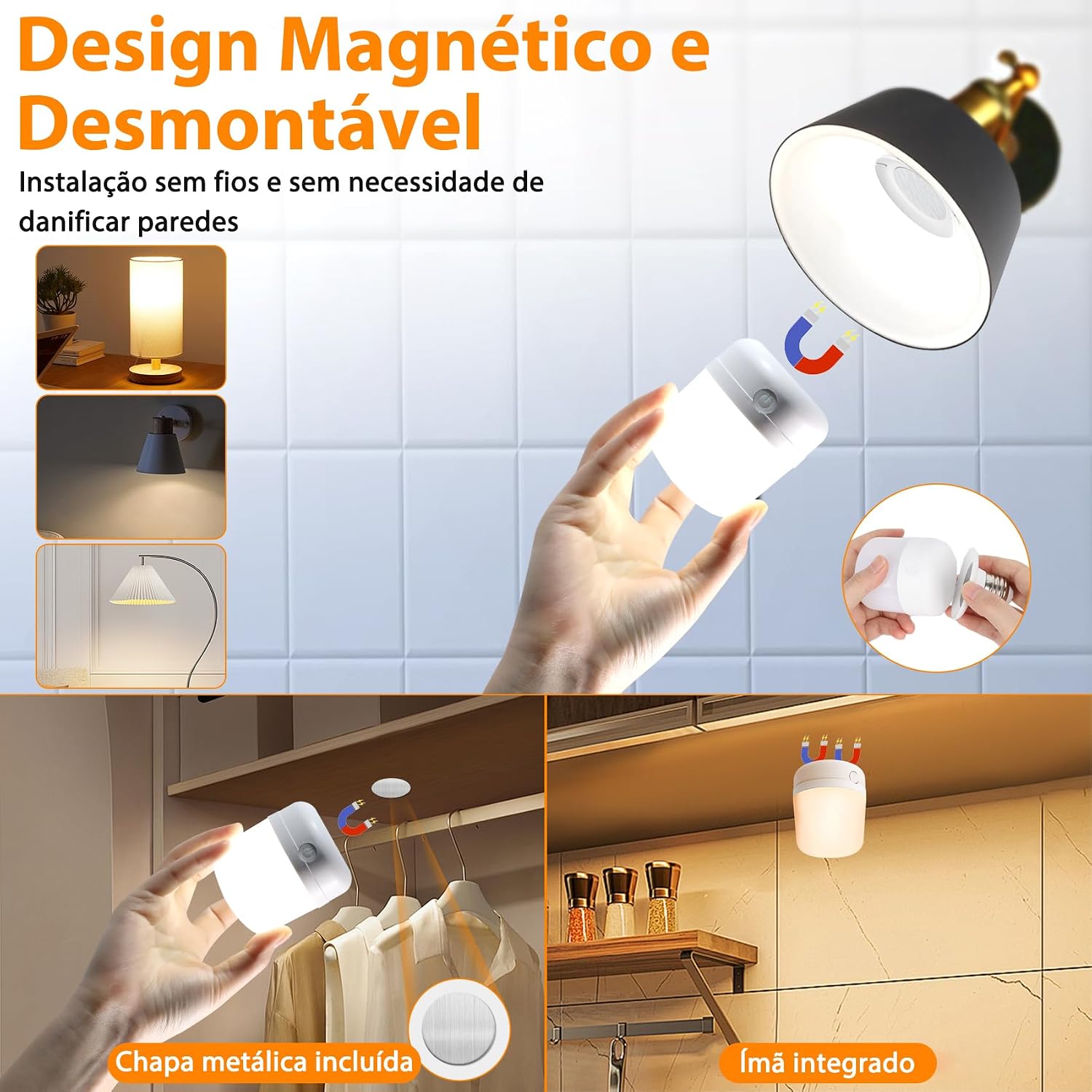 Tobeape Lâmpada Recarregável E27 Magnética, Controle Remoto, Kit 2 Unidades - Imagem 4