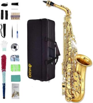 VEDO Saxofone Alto em Mib (Eb), Acabamento em Laca Dourada, Saxofone Para Iniciantes, Estudantes, Profissional Orquestra, Saxofone Alto, Estojo e Kit De Limpeza, Completo de AcessóRios VEDO Saxofone Alto em Mib (Eb), Acabamento em Laca Dourada, Saxofone Para Iniciantes, Estudantes, Profissional Orquestra, Saxofone Alto, Estojo e Kit De Limpeza, Completo de AcessóRios