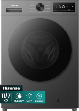 Lava e Seca Hisense 11Kg WD1I1141BT1 Compacta Fit e Função Steam Inverter Titânio