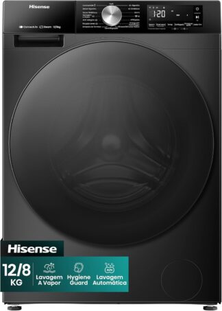 Hisense WD3S12 Lava e Seca Noir Frontal 12kg/8kg 59,5x61x84,5 cm com Vapor Wi-Fi 16 Programas 110V Digital 1400 RPM