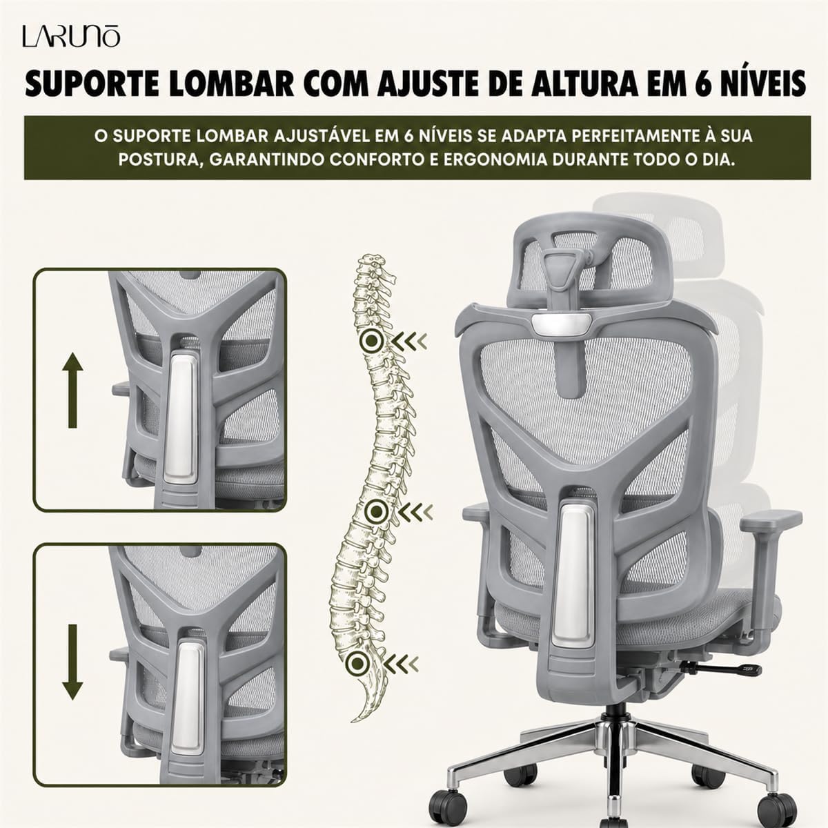 Cadeira de Escritório Ergonômica Soberano Cinza 200kg - Imagem 4