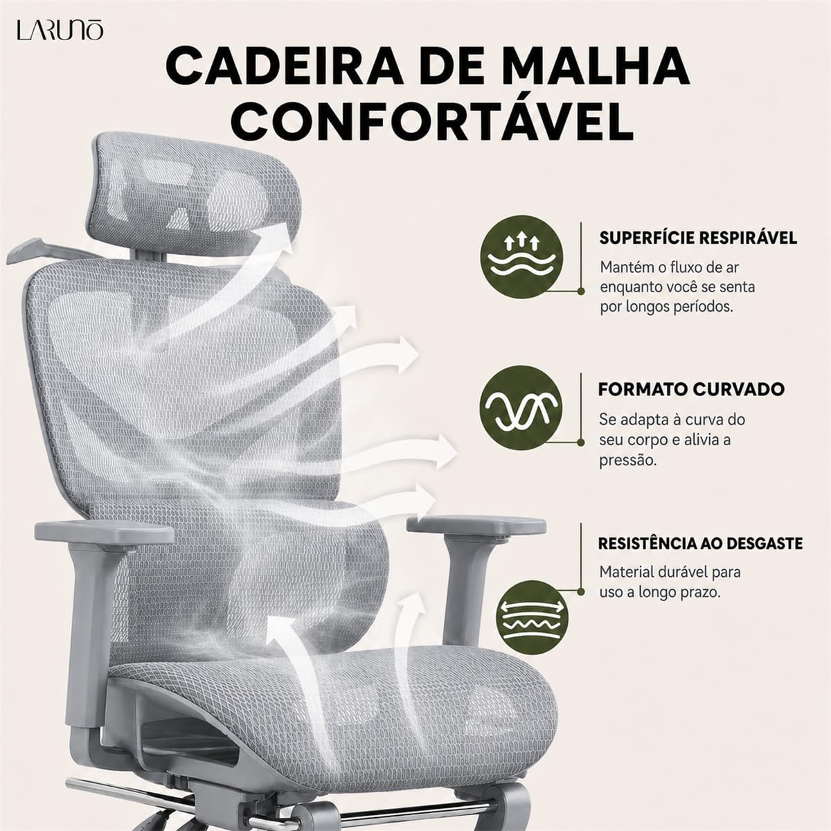 Cadeira de Escritório Ergonômica Soberano Cinza 200kg - Imagem 6