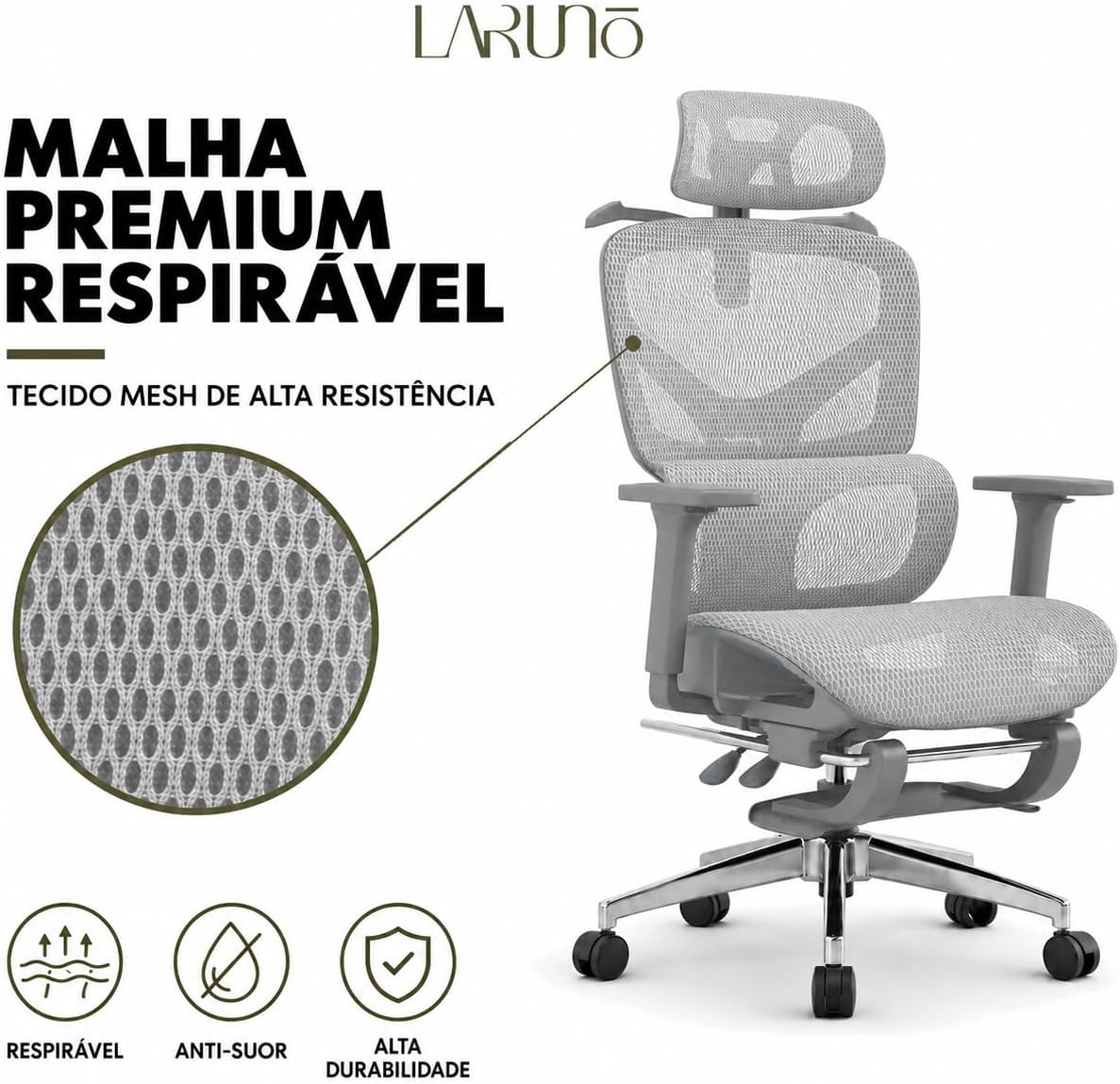 Cadeira de Escritório Ergonômica Soberano Cinza 200kg - Imagem 3