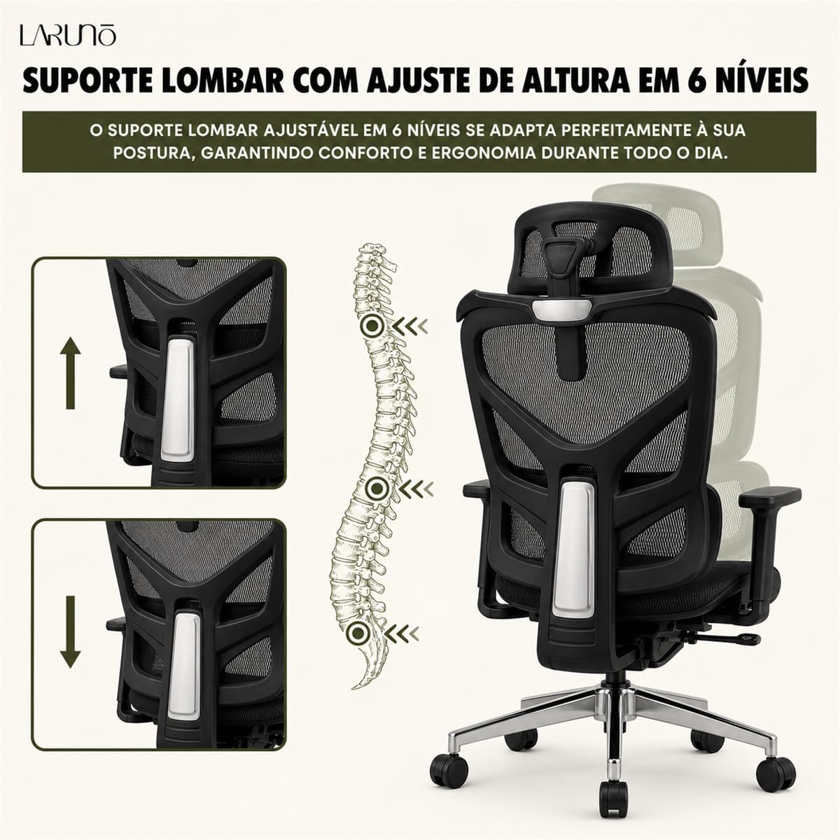 Cadeira de Escritório Ergonômica Soberano Preta 200kg - Imagem 4