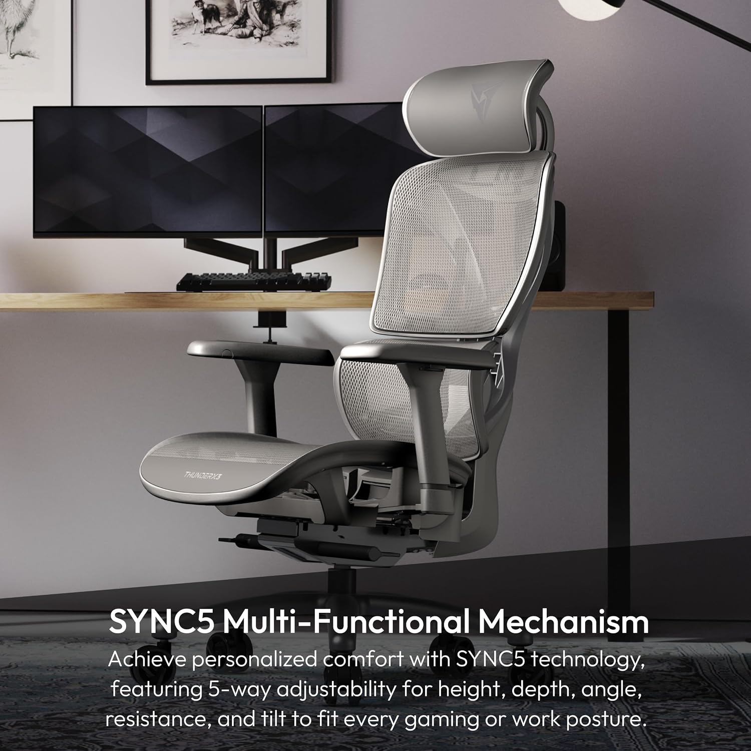 Cadeira Ergonômica XTC Mesh Cinza ThunderX3 - Imagem 3