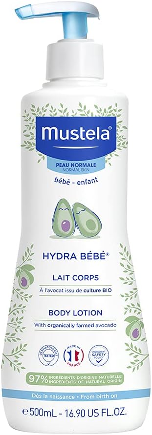 Mustela Hydra Bebê 500ml – Hidratante Infantil Corpo e Rosto – Feito com 97% de Ingredientes de Origem Natural e Hipoalergênico – Seguro Desde o Nascimento