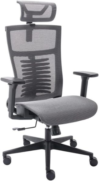 Elements Cadeira de Escritorio Ergonômica Vertta Pro com Apoio Lombar e Cabeça Respirável, Preta/Cinza