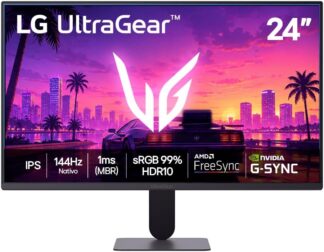 LG UltraGear Monitor Gamer 24″ IPS 144Hz nativo, 1ms (MBR), Full HD (1920×1080), HDR10, NVIDIA G-SYNC, AMD FreeSync sRGB, Preto – 24G411B