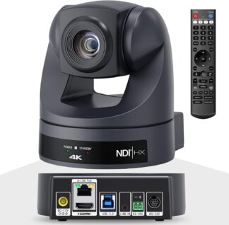 Câmera PTZ 4K NDI 20X com Rastreamento Automático por IA, Saídas HDMI, USB, LAN POE para Igrejas, Eventos e Videoconferência, Compatível com OBS, Zoom, Skype