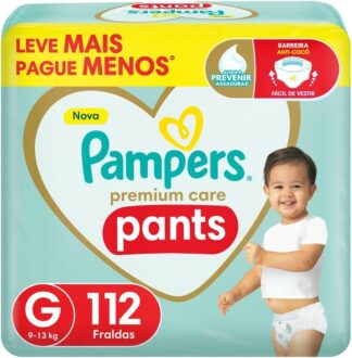 Fralda Pampers Premium Care Pants Tamanho G, Fácil de Vestir, 112 Unidades