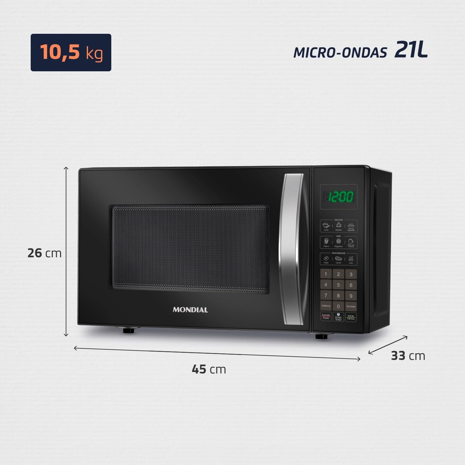 MONDIAL Micro-Ondas, Preto, 1200W, 220V - MO-01-21-B - Imagem 7