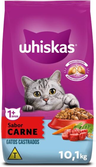whiskas Ração Whiskas Para Gatos Adultos Castrados Sabor Carne – 10,1Kg