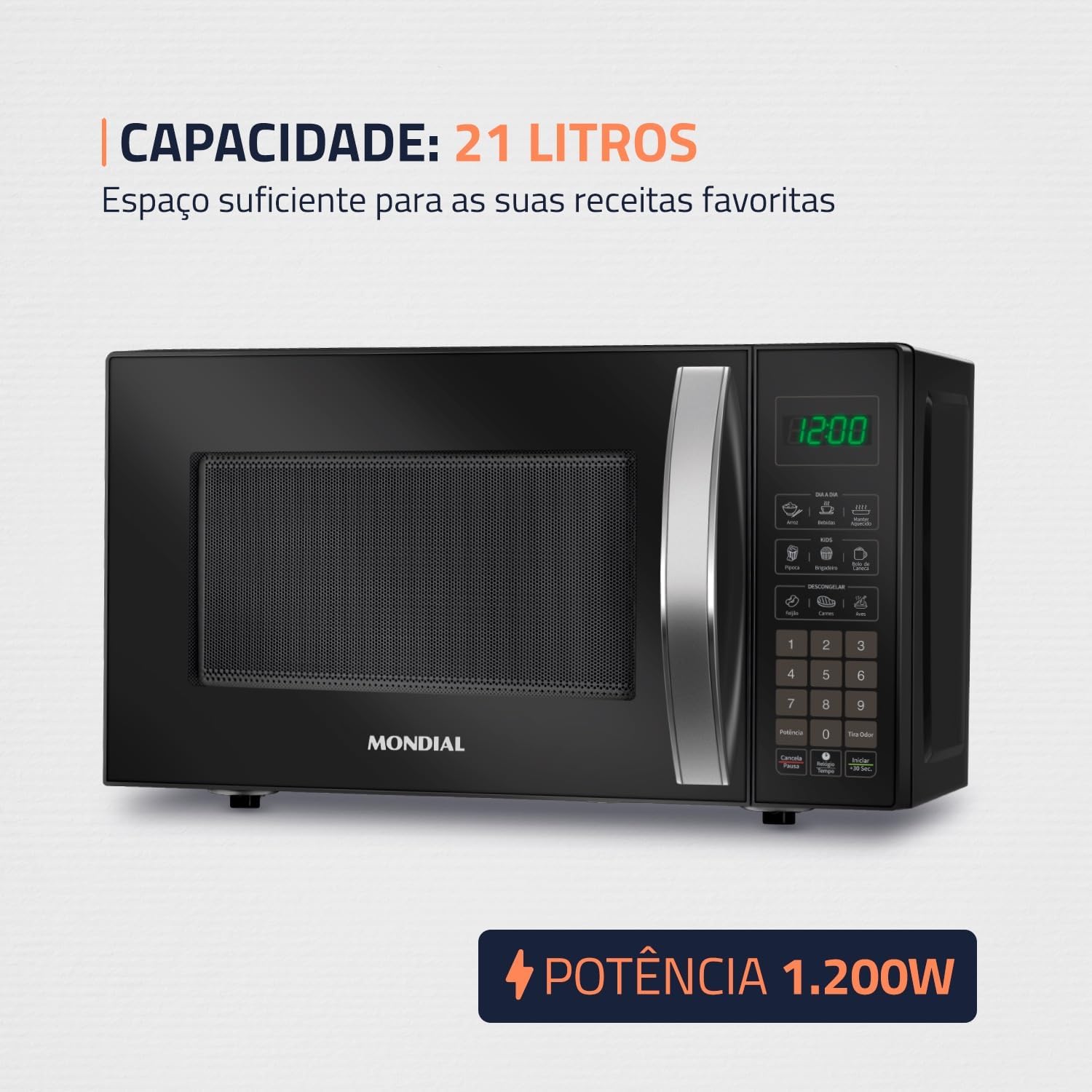 MONDIAL Micro-Ondas, Preto, 1200W, 220V - MO-01-21-B - Imagem 2